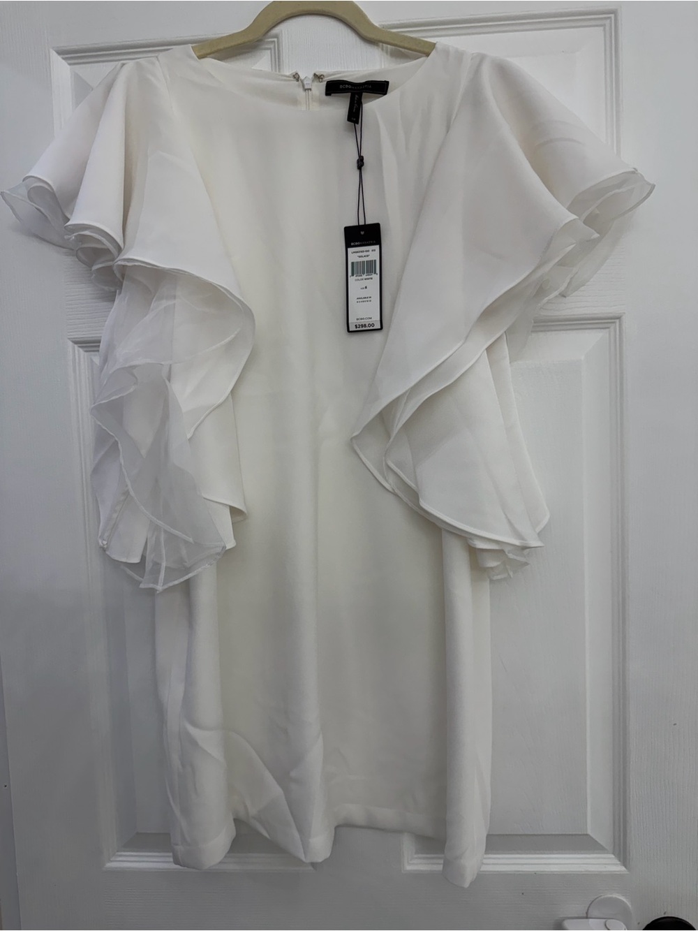 NEW BCBGMaxAzria White Ruffle Sleeve Mini Dress